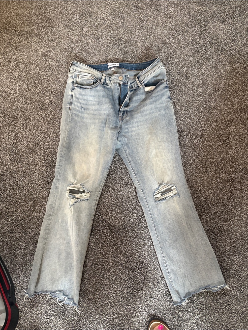 Light Blue Distressed Wide Leg Jeans with Raw Hem